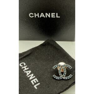 Chanel Mini CC Crystal-Embellished Pin – Silver-Tone – 1"